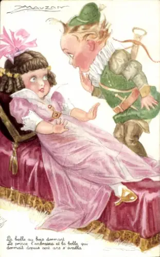 Künstler Ak Mauzan, La belle au bois dormant, Prinzessin, Jäger