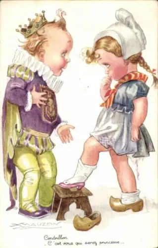 Künstler Ak Mauzan, Cendrillon, Aschenputtel, Schuh, Prinz
