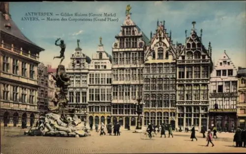 Ak Antwerpen Flandern, Gilden Huizen, Groote Markt, Maison des Corporations, Grand Place