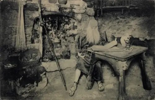 Ak Gunten am Thunersee Kanton Bern, Beatushöhlen am  Der heilige Beatus, Person mit langem Haar, 