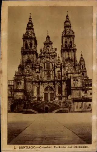 Ak Santiago de Compostela Galicien Spanien, Catedral del Obradoiro,  Architektur, sepia Ton