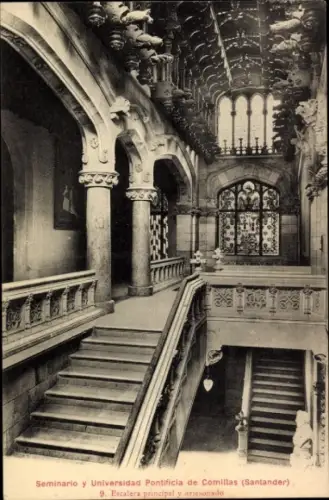 Ak Santander Kantabrien Spanien, Seminario y Universidad Pontificia, Haupttreppe, Holzdecke