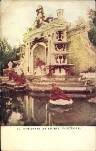 Ak Leiria Portugal, Brunnen, Skulpturen, Wasser, Park,  Stätte