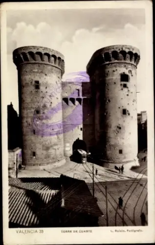 Ak Valencia Stadt Spanien, Zwei Türme, Torre de Cuarte,  Fotograf L. Roisin