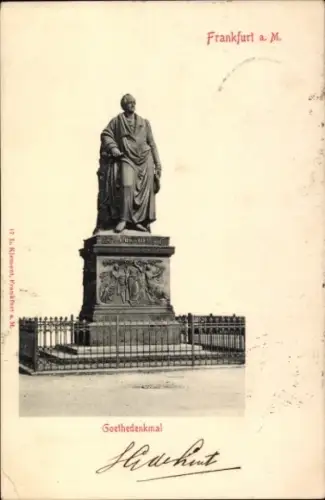 Ak Frankfurt am Main, Goethedenkmal, Statue von Goethe, Frankfurt a. M.