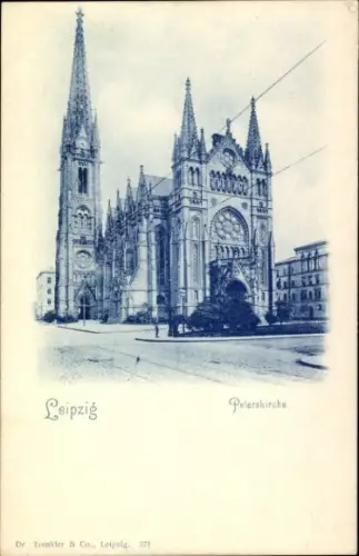 Ak Leipzig, Peterskirche in  blaue Tönung, Druck von Dr. Trenkler & Co.