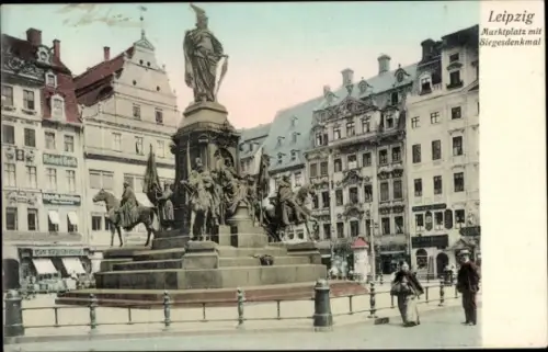 Ak Leipzig,  Marktplatz, Siegesdenkmal,  Gebäude