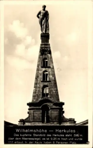Ak Bad Wilhelmshöhe Kassel in Hessen, Herkules Statue, Wilhelmshöhe, 596 m hoch, 1717 erbaut, 8 P
