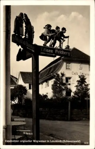 Ak Lenzkirch im Schwarzwald, Wegweiser, Cafe