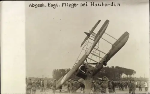 Foto Ak Haubourdin Nord, Abgeschossenes englisches Flugzeug, I WK