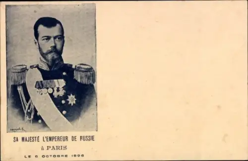 Ak Zar Nikolaus II. von Russland, Portrait Paris 1896