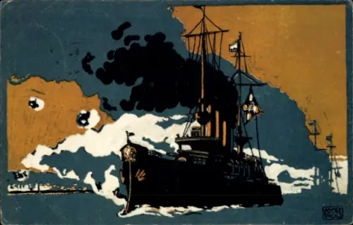 Künstler Ak Scholz, Adolf, Deutsches Kriegsschiff auf See, Sammlung Deutsches Rotes Kreuz