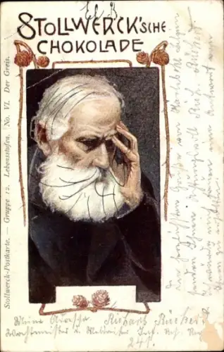 Jugendstil Ak Reklame, Stollwerck Gruppe 12, Lebensstufen No. VI, Der Greis