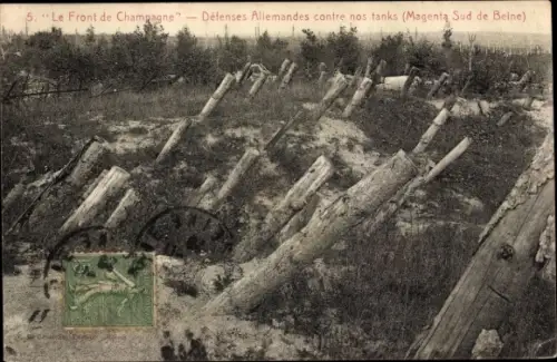 Ak Magenta Sud de Beine Marne, Le Front de Champagne, Defenses Allemandes contre nos tanks