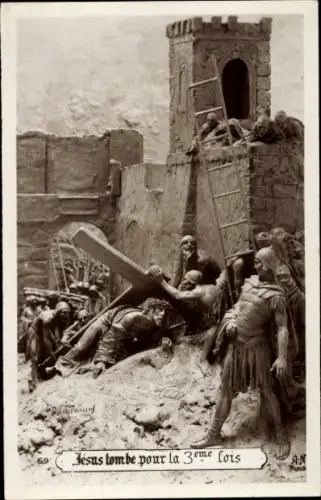 Ak Plastik von Domenico Mastroianni, Jesus tombe pour la 3eme fois