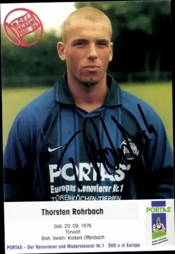 Autogrammkarte Fußballer Thorsten Rohrbach, Kickers Offenbach, Autogramm