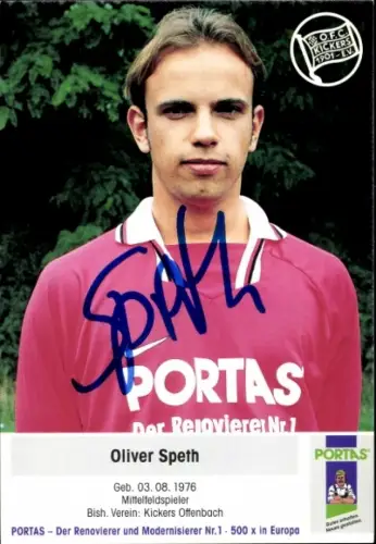 Autogrammkarte Fußballer Oliver Speth, Kickers Offenbach, Autogramm