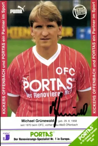Autogrammkarte Fußballer Michael Grünewald, Kickers Offenbach, Autogramm