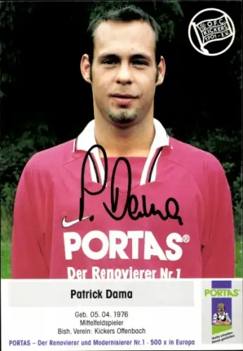 Autogrammkarte Fußballer Patrick Dama, Kickers Offenbach, Autogramm
