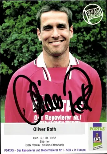 Autogrammkarte Fußballer Oliver Roth, Kickers Offenbach, Autogramm