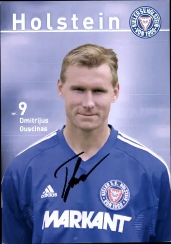 Autogrammkarte Fußballer Dmitrijus Guscinas, Holstein Kiel, Autogramm