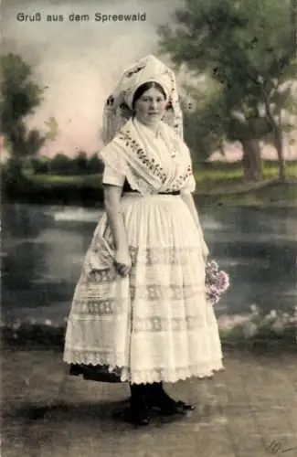 Ak Spreewald, Frau in Tracht