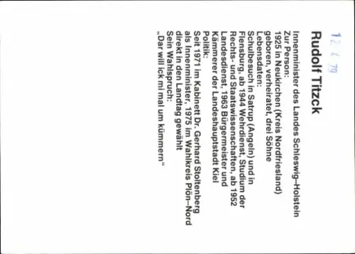 Autogrammkarte Politiker Rudolf Titzck, Portrait, Autogramm