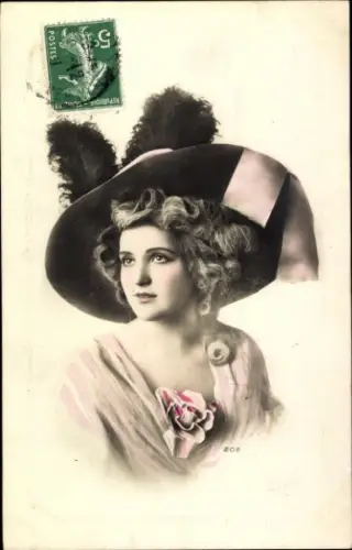 Ak Junge Frau mit Hut, Portrait