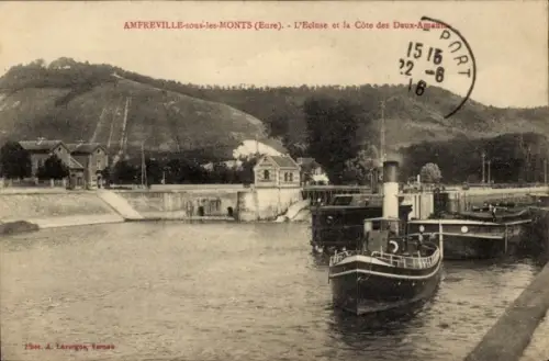 Ak Amfreville sous les Monts Eure, Schleuse, Côte des Deux Amants