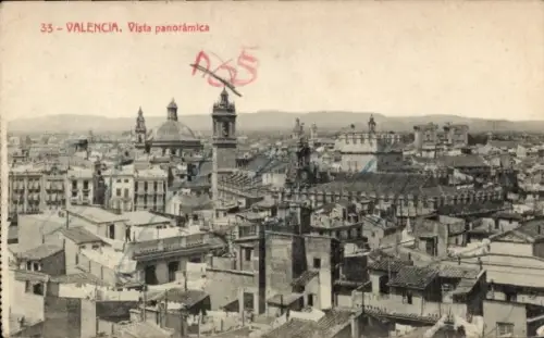 Ak Valencia Stadt Spanien, Panoramablick auf  Stadtansicht,  Gebäude