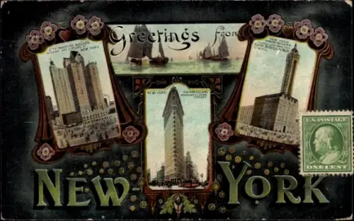 Ak New York City USA, Wolkenkratzer, Segelboote