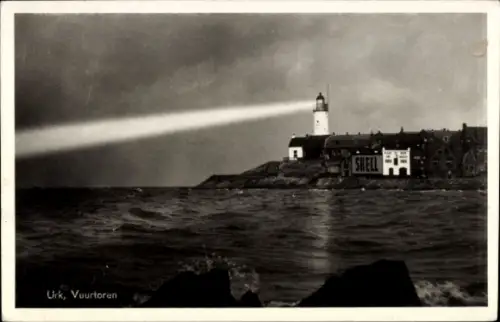 Ak Urk Flevoland Niederlande, Vuurtoren, Leuchtturm, Shell Gebäude