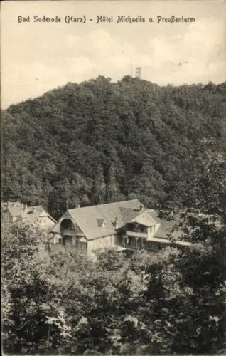 Ak Bad Suderode Quedlinburg im Harz,  Hôtel Michaelis, Preußenturm, Harz