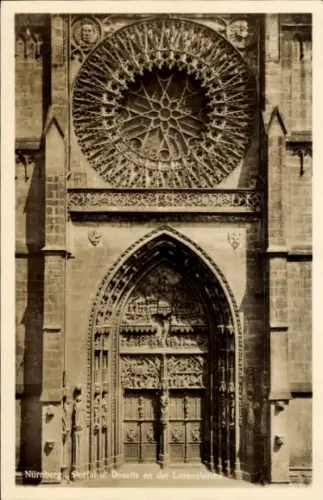 Ak Nürnberg, Bayerische Jubiläums Landesausstellung 1906,  Portal, Rosette, Lorenzkirche