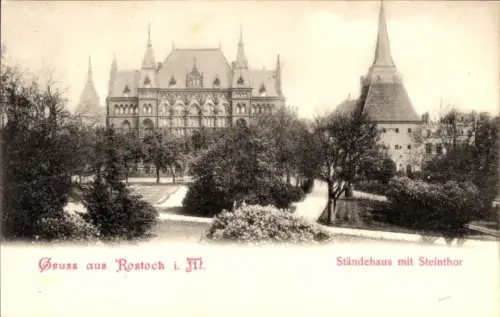 Ak Hansestadt Rostock, Gruss aus  Ständehaus, Steinthor