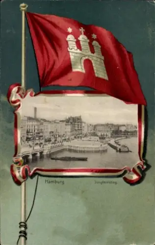 Passepartout Ak Hamburg Mitte Neustadt, Jungfernstieg, Fahne
