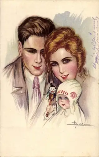 Künstler Ak Busi, Adolfo, Eltern mit Kind