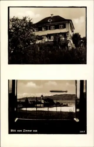 Ak Wasserburg am Bodensee Schwaben, Pension Alpenblick, Zeppelin