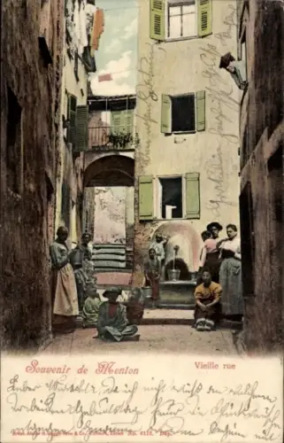 Ak Menton Alpes Maritimes, alte Straße, Anwohner