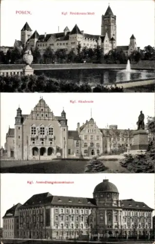 Ak Poznań Posen, Kgl. Residenzschloss, Akademie, Ansiedlungskommission