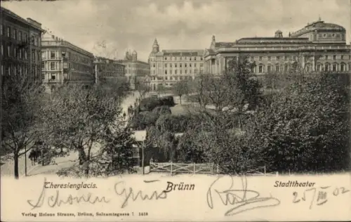 Ak Brno Brünn Südmähren, Theresienglacis, Stadttheater