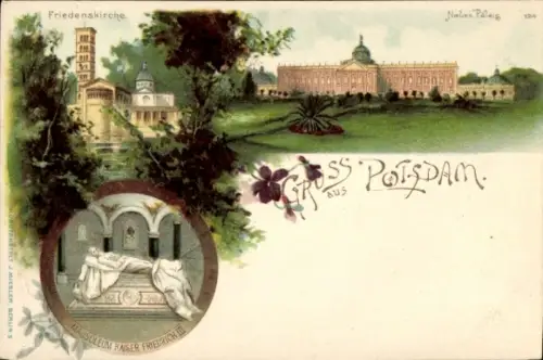 Litho Potsdam, Friedenskirche, Neues Palais, Mausoleum Kaiser Friedrich III.