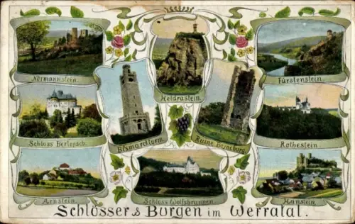 Ak Werratal, Schlösser, Burgen, Hanstein, Fürstenstein, Rothestein, Heldrastein, Berlepsch, Arnstein