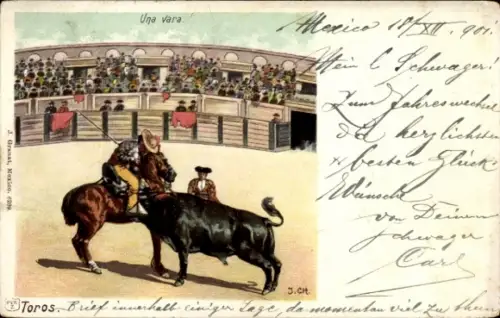 Künstler Ak Stierkampf, Torero auf einem Pferd