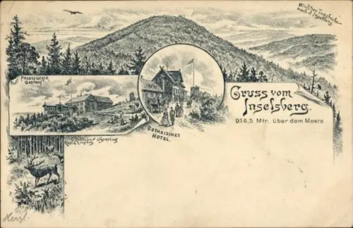 Litho Brotterode Trusetal in Thüringen, Preußischer Gasthof, Gothaisches Hotel, Landschaftspanorama