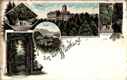 Litho Lutherstadt Eisenach in Thüringen, Wartburg, Drachenschlucht