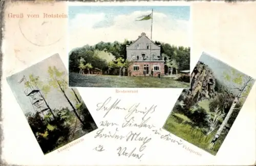 Ak Rothstein Rotstein Reichenbach in der Oberlausitz, Restaurant, Aussichtsturm, Felsen