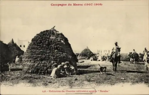 Ak Landschaft von Marokko, Wohnungen der Chaoulas-Bauern Novalas