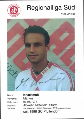 Autogrammkarte Fußballer Markus Knackmuß, SC Pfullendorf, Autogramm