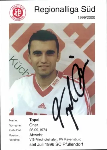 Autogrammkarte Fußballer Öner Topal, SC Pfullendorf, Autogramm